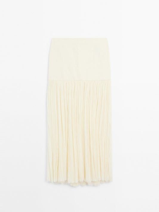 Long silk blend skirt with corset belt