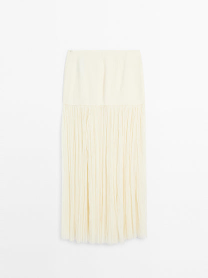 Long silk blend skirt with corset belt