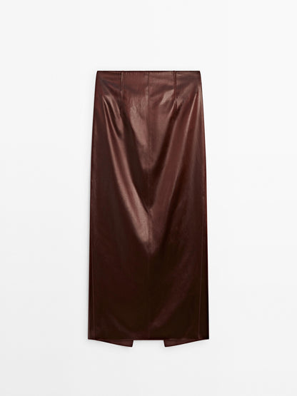 Leather effect midi skirt