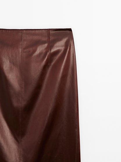 Leather effect midi skirt