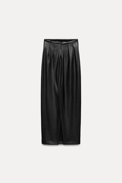 Faux leather slit skirt ZW Collection