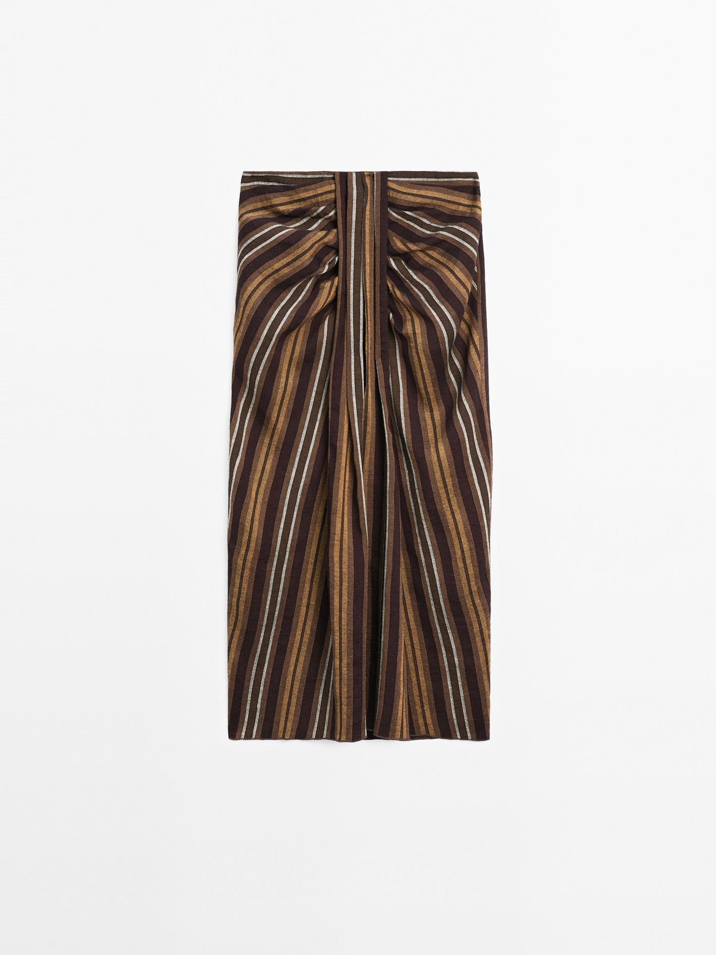 Striped linen blend midi skirt