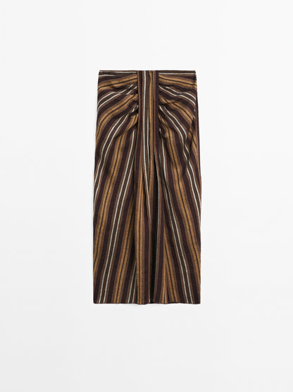 Striped linen blend midi skirt