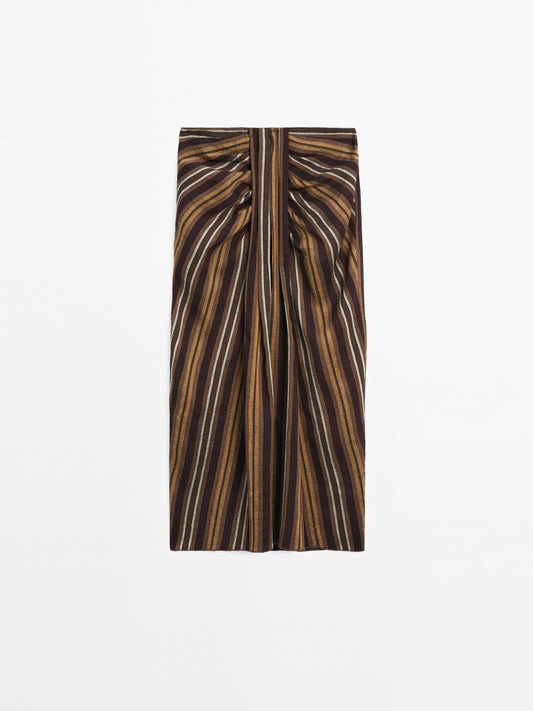 Striped linen blend midi skirt