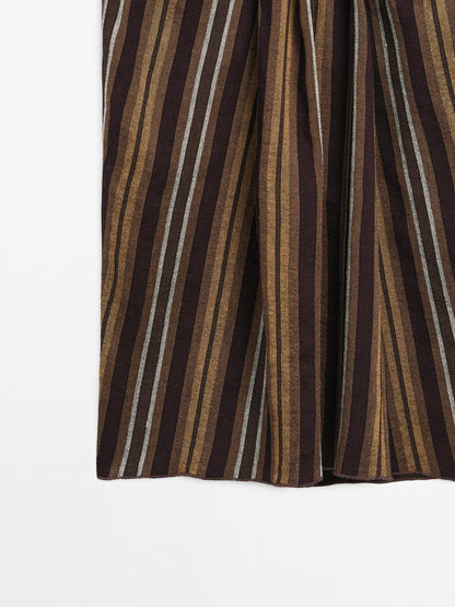 Striped linen blend midi skirt