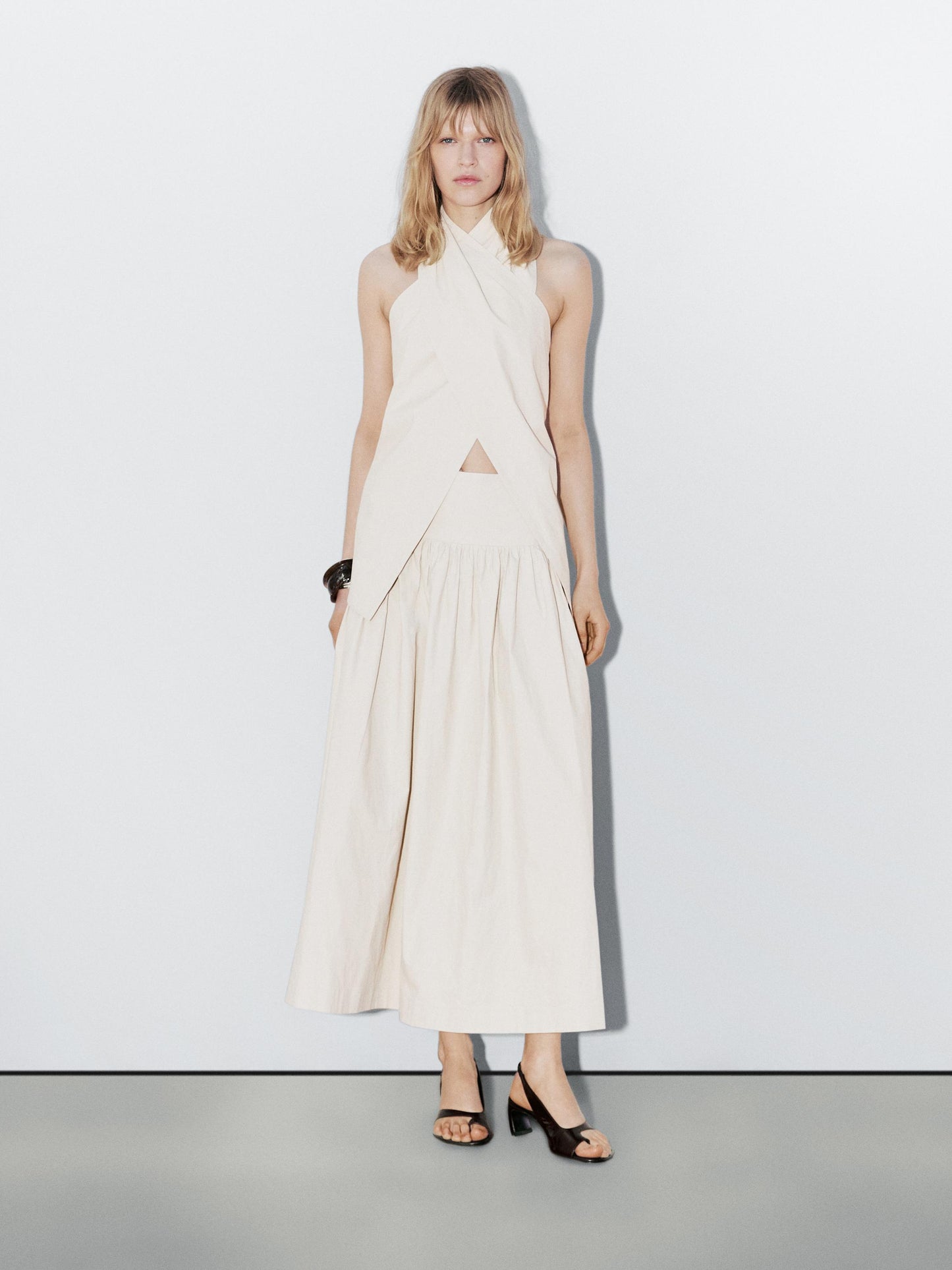 100% linen midi skirt with yoke