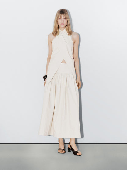 100% linen midi skirt with yoke