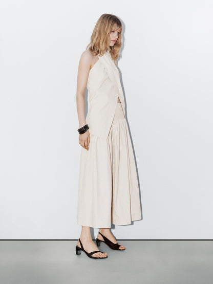 100% linen midi skirt with yoke
