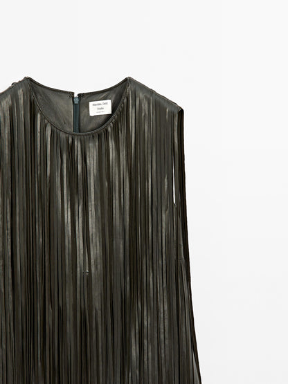 Short nappa leather dress with fringing