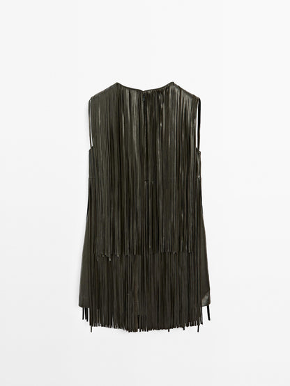 Short nappa leather dress with fringing