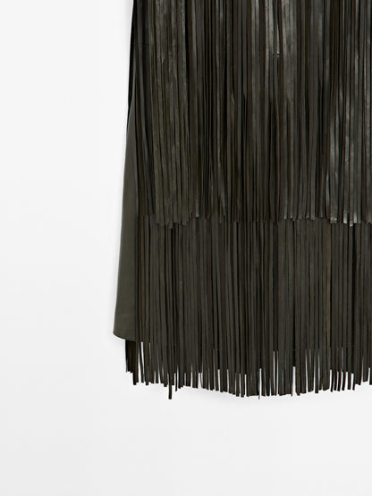 Short nappa leather dress with fringing