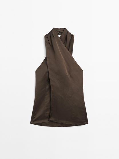 Linen blend halter neck waistcoat