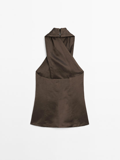 Linen blend halter neck waistcoat