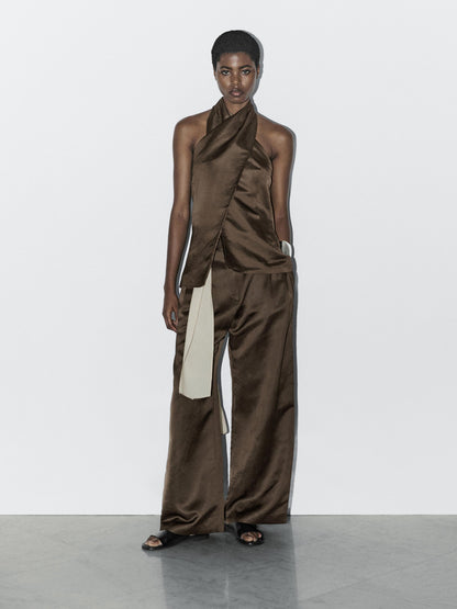 Linen blend halter neck waistcoat
