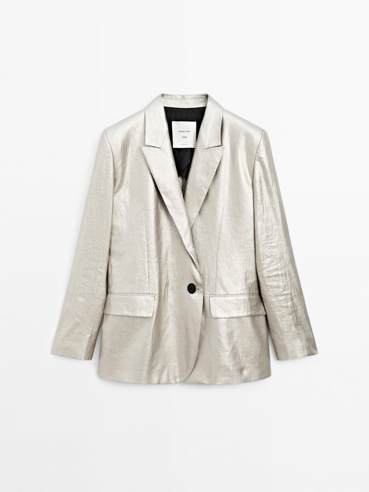 Metallic linen blend blazer