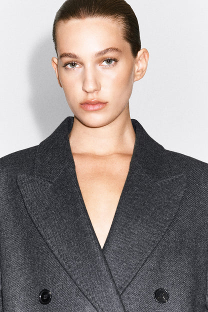 Tailored Wool-Blend Double-Breasted Coat