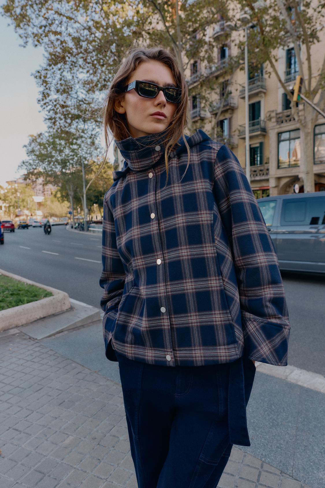 Checked Hooded Puffer Jacket