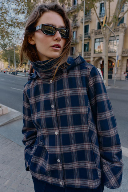 Checked Hooded Puffer Jacket