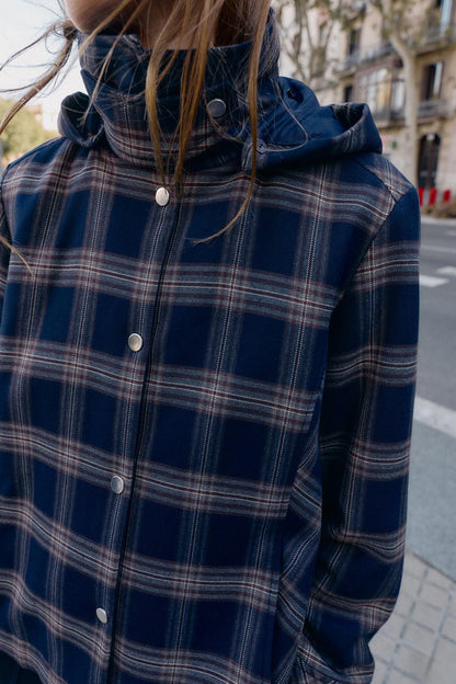 Checked Hooded Puffer Jacket