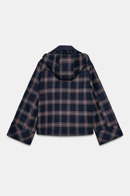 Checked Hooded Puffer Jacket