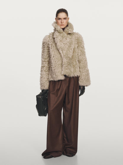 Short leather coat with fur