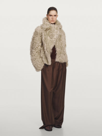 Short leather coat with fur