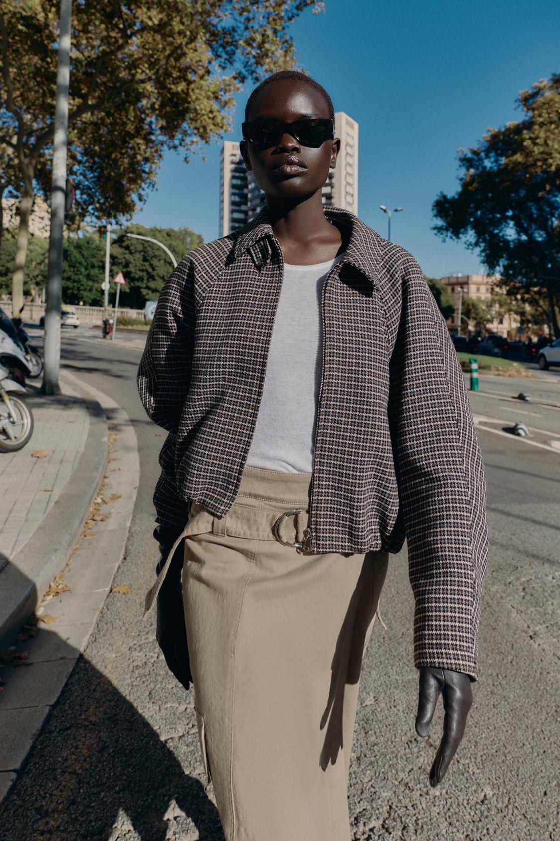 Houndstooth Quilted Bomber Jacket