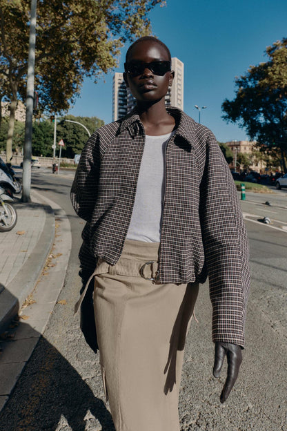 Houndstooth Quilted Bomber Jacket