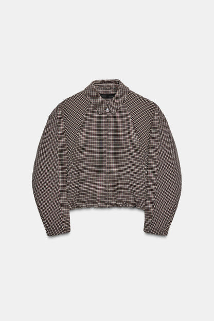 Houndstooth Quilted Bomber Jacket