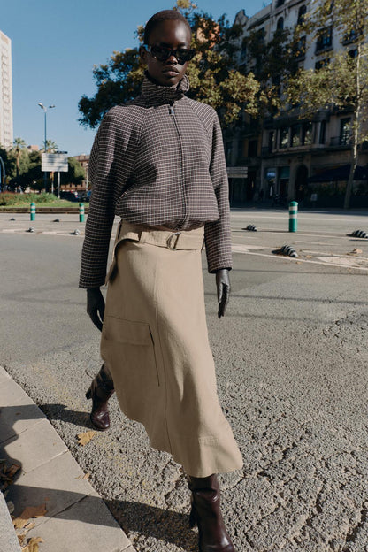 Houndstooth Quilted Bomber Jacket