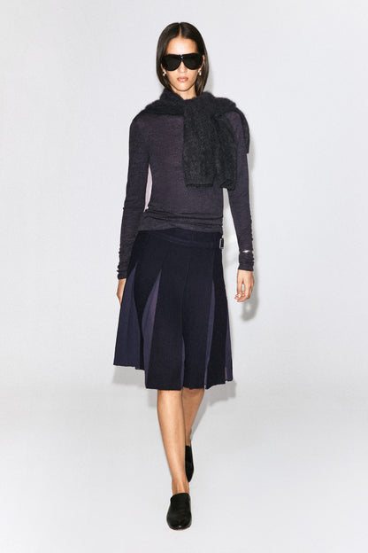 Belted Pleated Wool-Blend Skirt