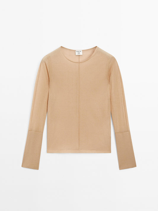 Cotton blend sweater with seam detail