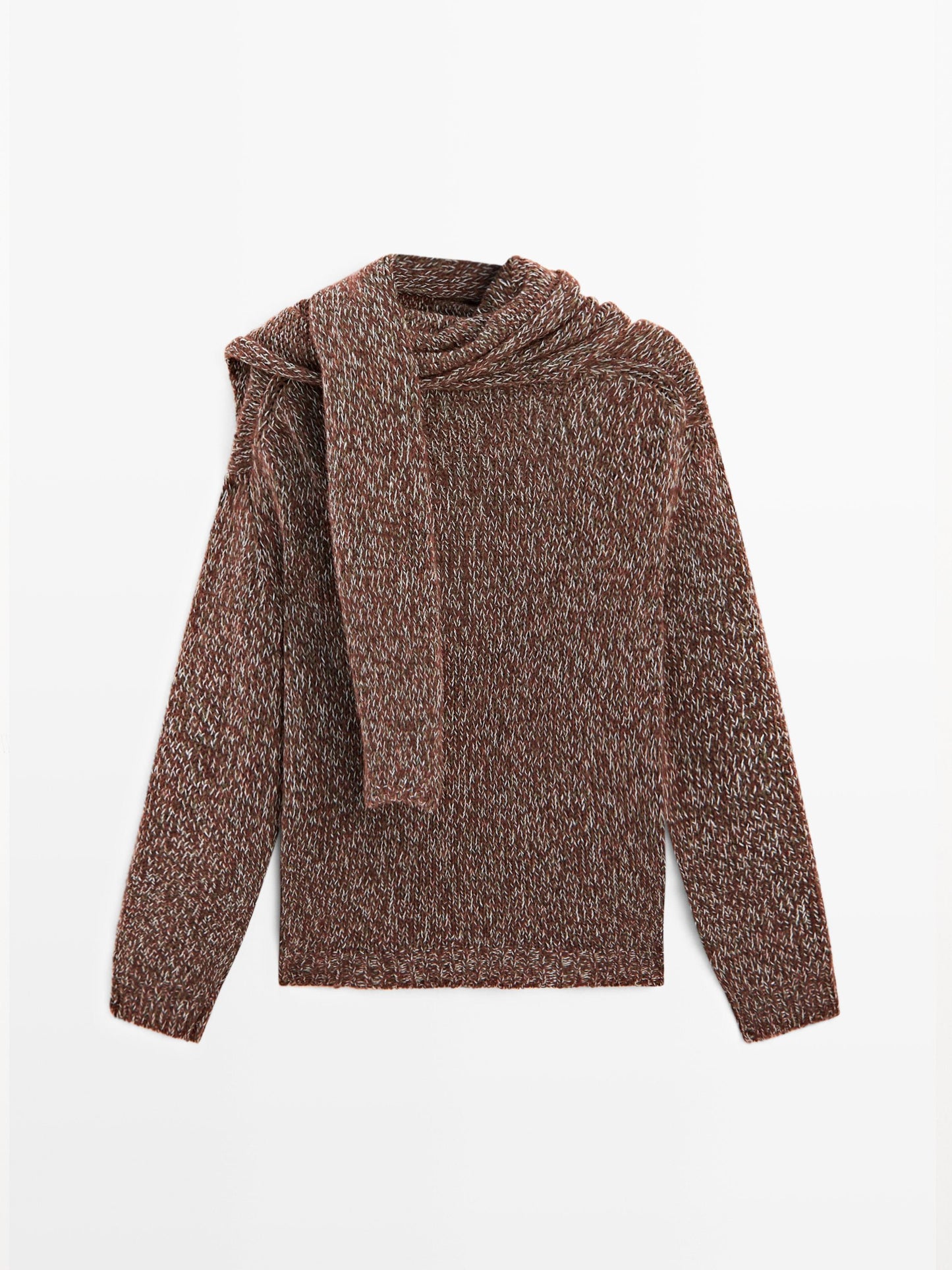 V-neck knit sweater with scarf