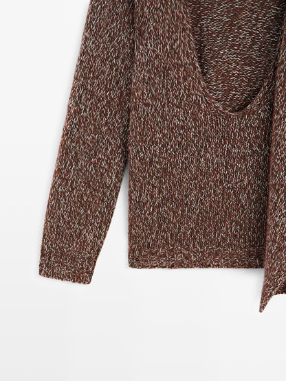 V-neck knit sweater with scarf