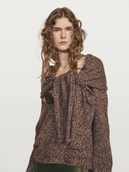 V-neck knit sweater with scarf