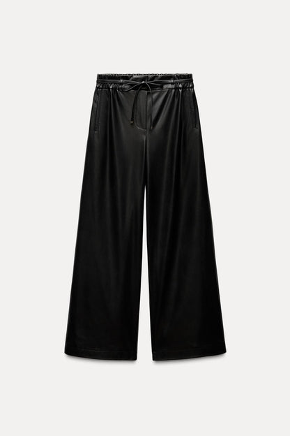 Faux leather wide-leg trousers