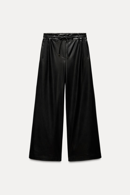 Faux leather wide-leg trousers