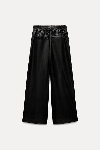 Faux leather wide-leg trousers