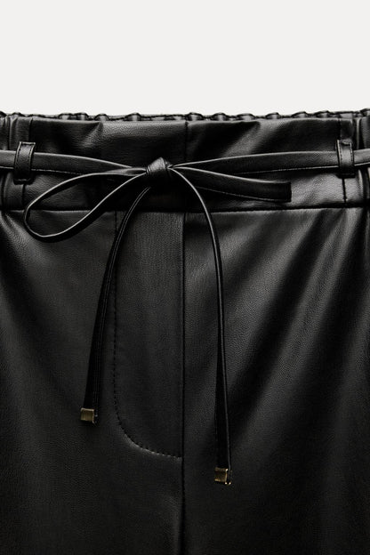 Faux leather wide-leg trousers