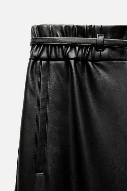 Faux leather wide-leg trousers
