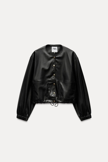 Cropped faux leather jacket