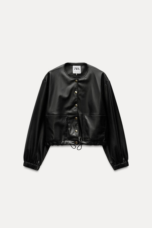 Cropped faux leather jacket