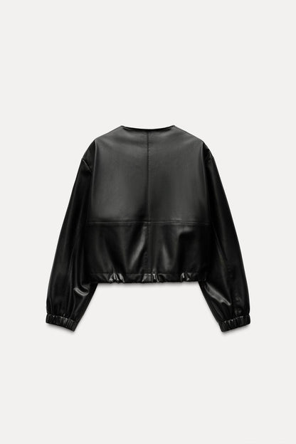 Cropped faux leather jacket