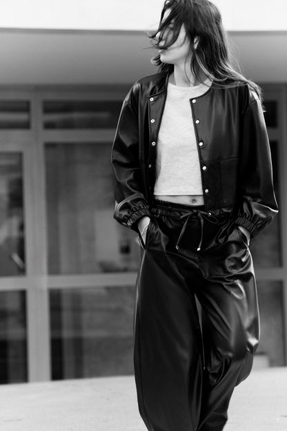 Cropped faux leather jacket