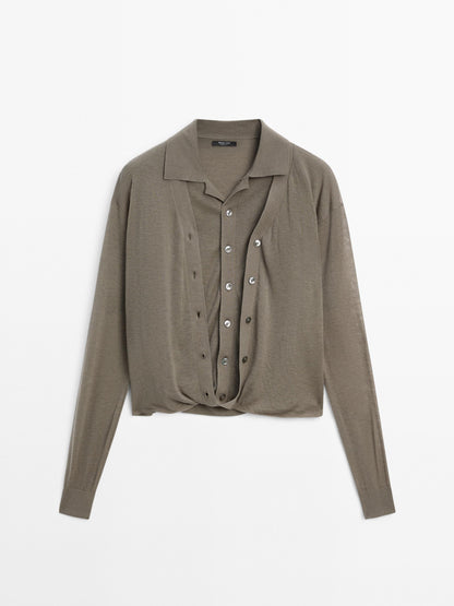 100% wool multi-way knit cardigan