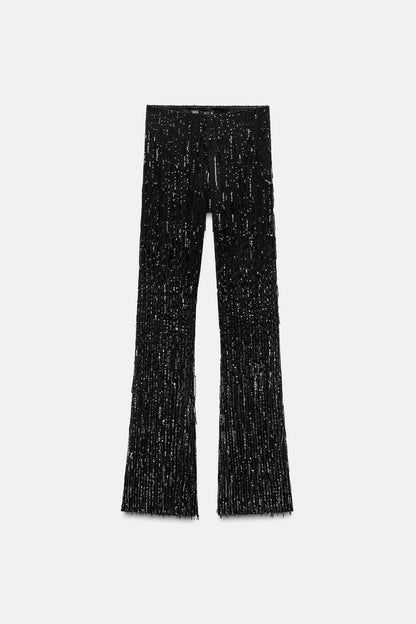 Fringed sequin leggings