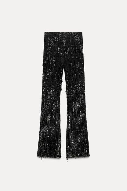 Fringed sequin leggings