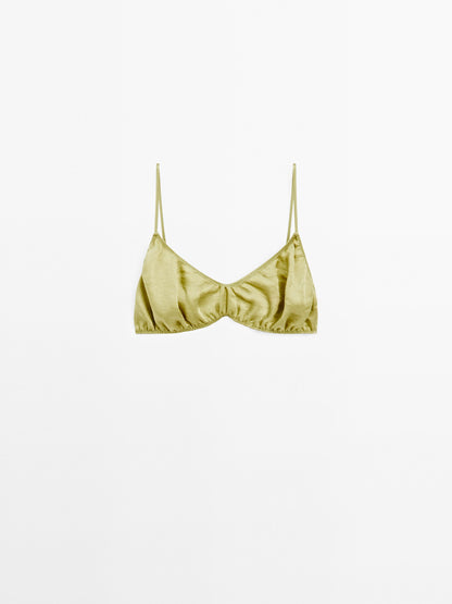 Gathered satin triangle bra