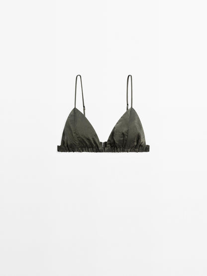 Satin triangle bra with elasticated detail