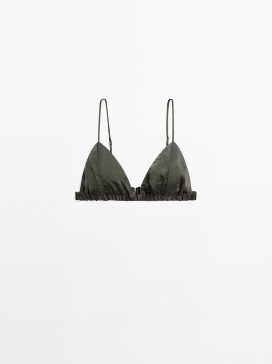 Satin triangle bra with elasticated detail